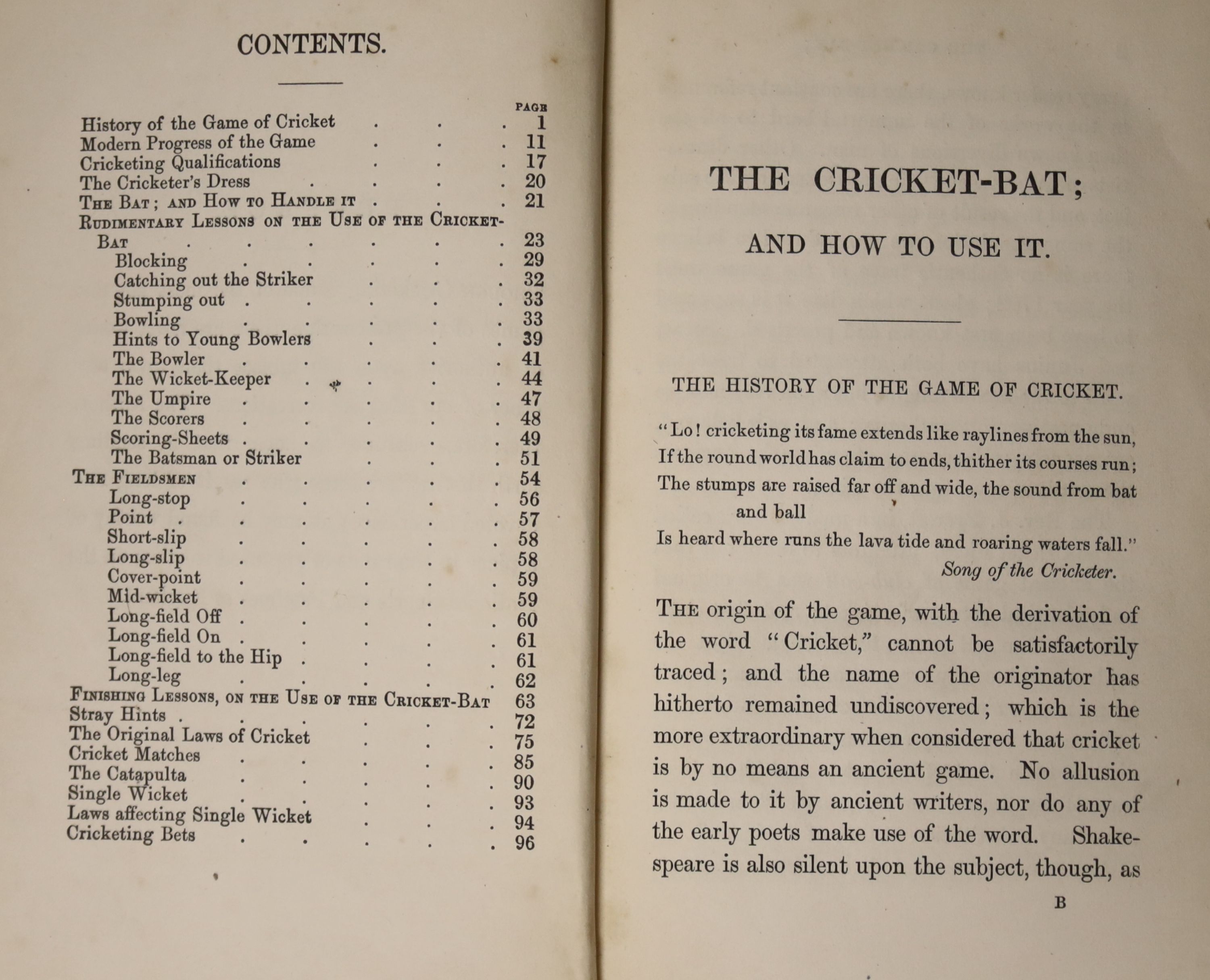 [Wanostrocht, Nicholas] - The Cricket-Bat; and How To Use It; a treatise on the game of cricket ..., by An Old Cricketer, (4), 96pp,